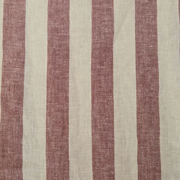 American Eagle Cream Maroon Stripped Linen Button Up Poolside Shirt - Picture 2 of 6